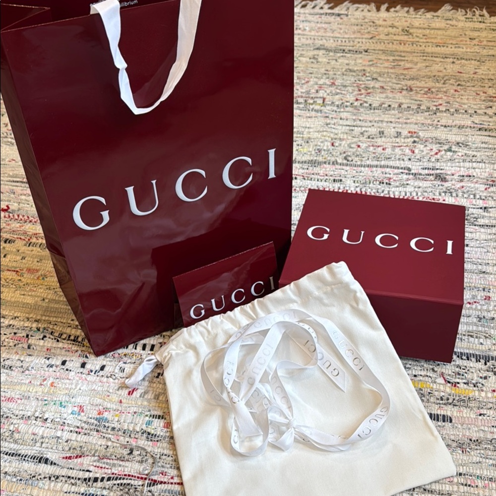 Gucci Burgundy box, dust bag, ribbon and paper. New.